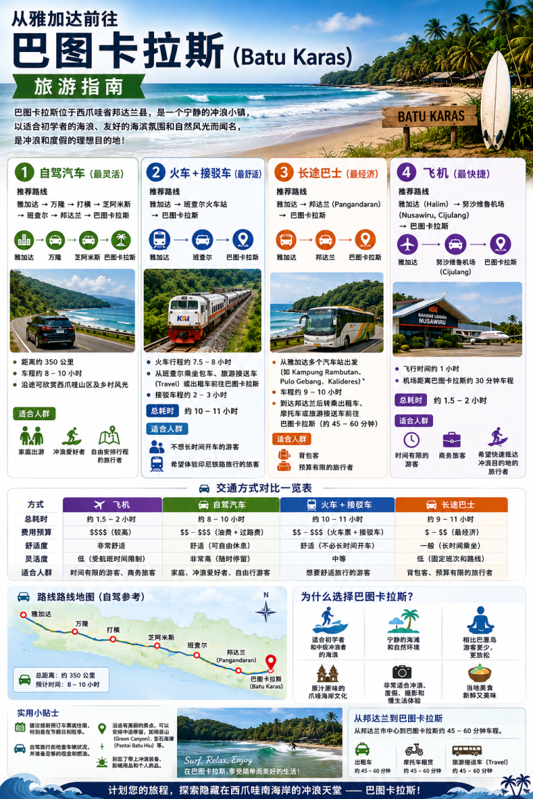 从雅加达前往巴图卡拉斯（Batu Karas）旅游指南